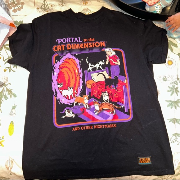 Steven Rhodes Tops - Steven Rhodes Size M Black Portal to the Cat Dimension Spooky Graphic T-Shirt